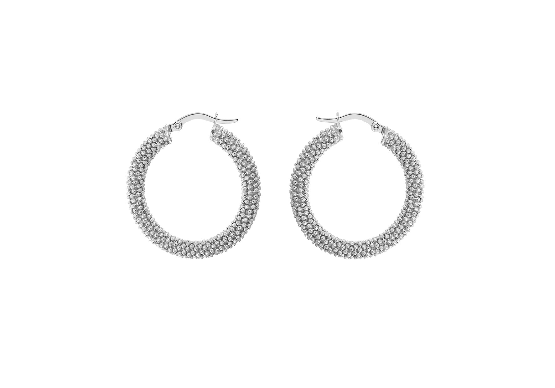 Sterling Silver Rhodium Plated 30mm Textured Hoop Earrings
