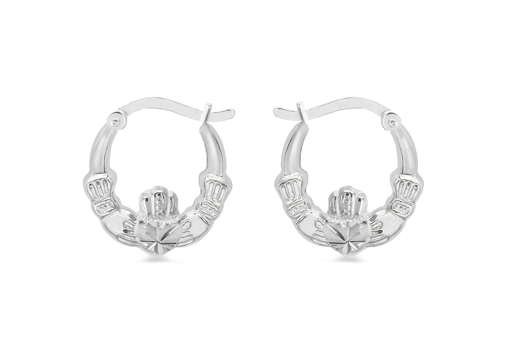 Sterling Silver Claddagh Creole Earrings