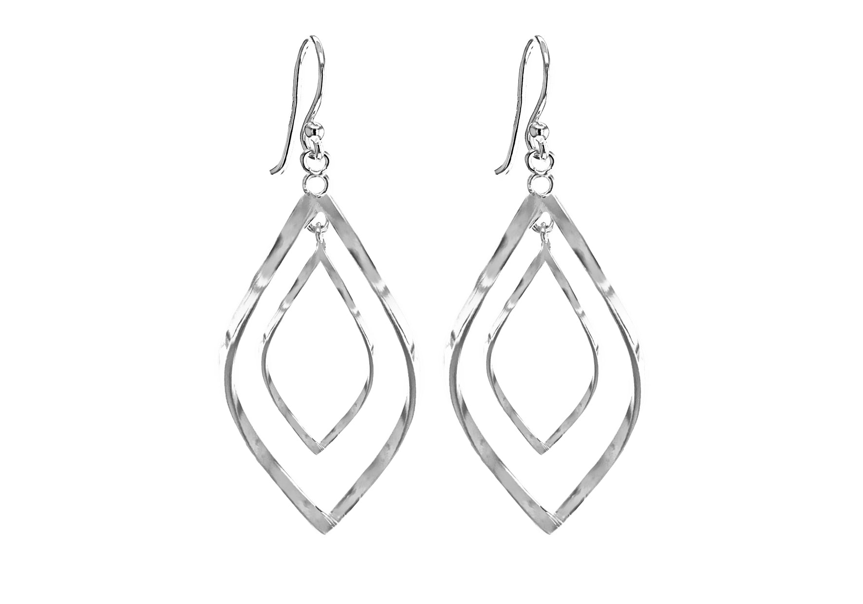 Sterling Silver 19mm x 45mm Double Twisted-Oval Drop Earrings