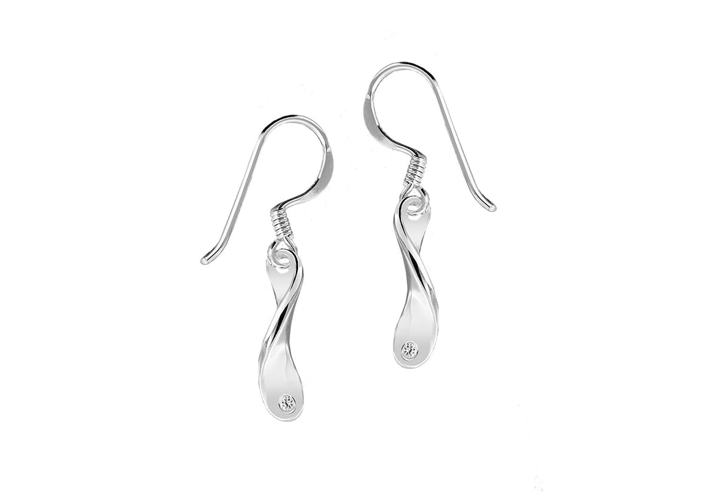 Sterling Silver Zirconia  Set Twist Drop Earrings