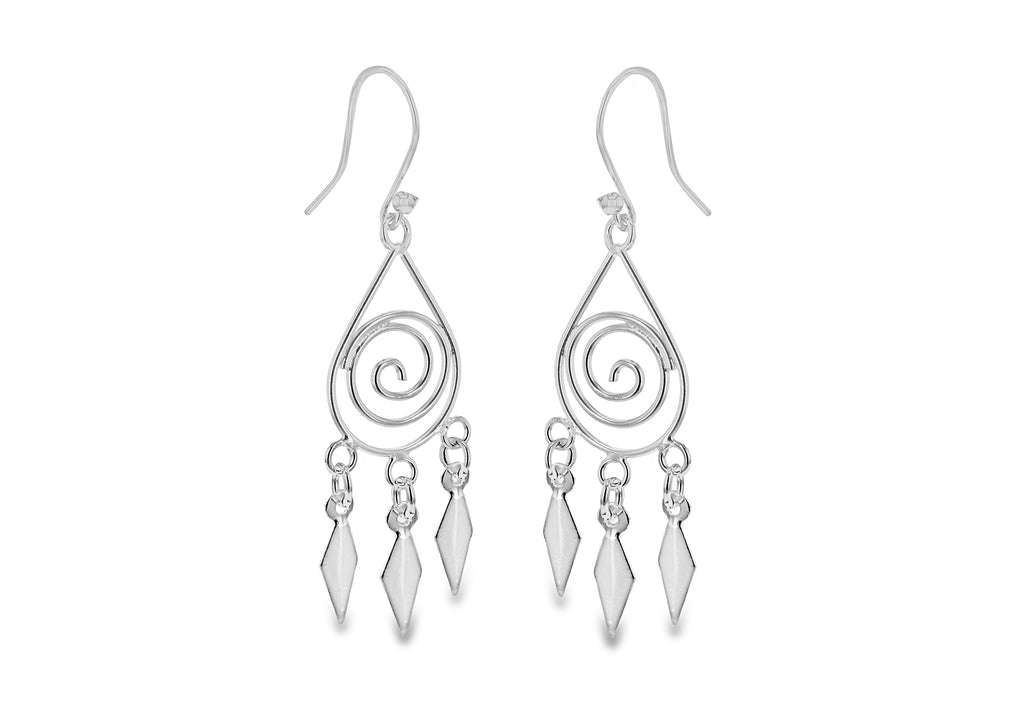Sterling Silver Swirl Tri-Drop Hook Earrings 