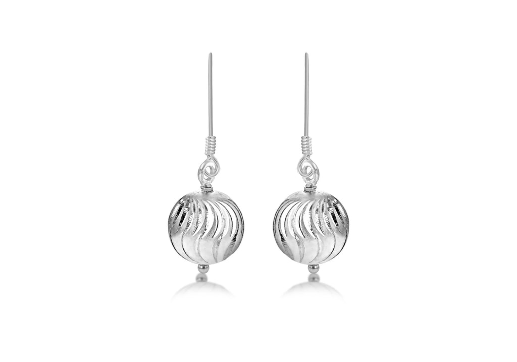 Sterling Silver 10mm x 30mm Wave Pattern Ball Drop Earrings
