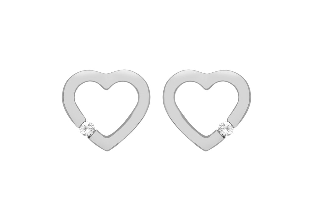 Sterling Silver Rhodium Plated Zirconia  10mm x 10mm Floating Heart Stud Earrings