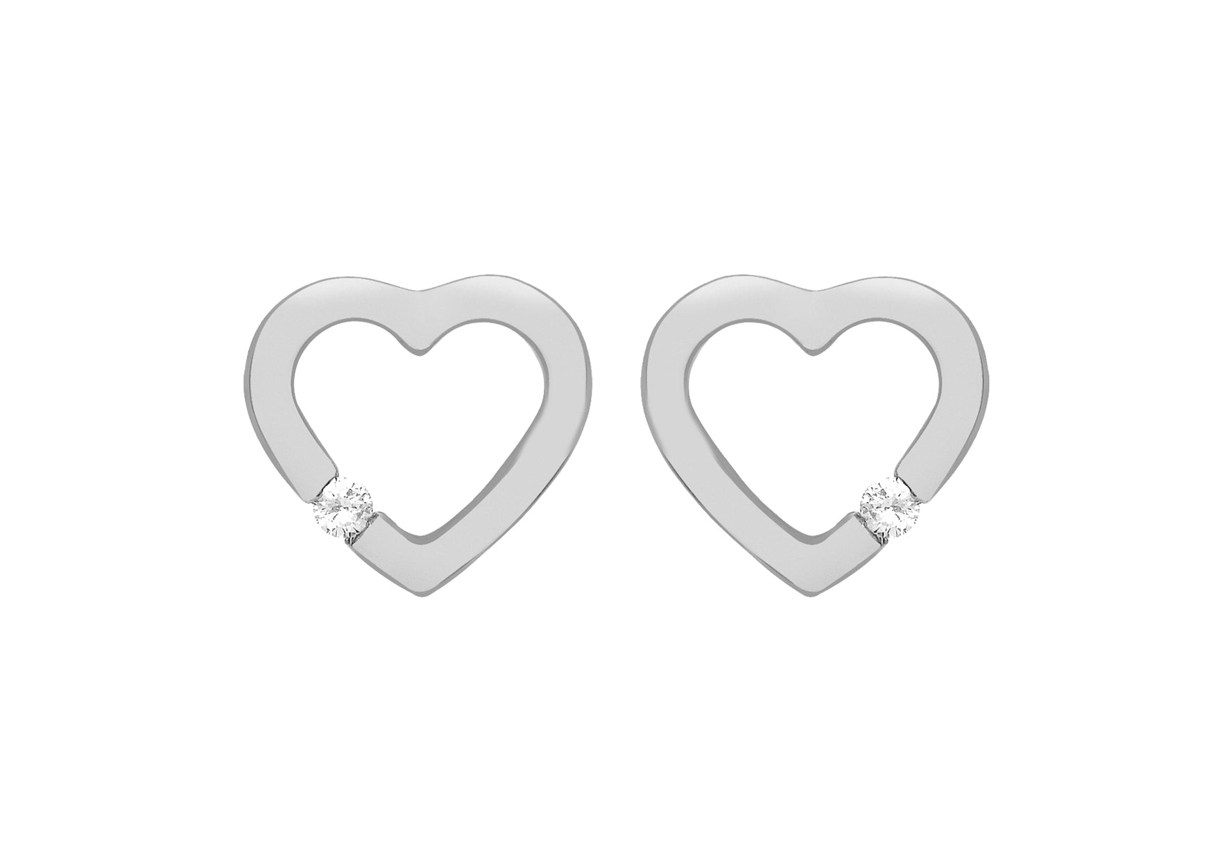 Sterling Silver Rhodium Plated Zirconia  10mm x 10mm Floating Heart Stud Earrings