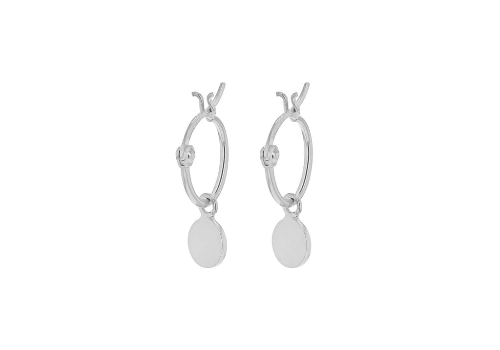 Sterling Silver Rhodium Plated 7mm Disc Creole Hoop Earrings