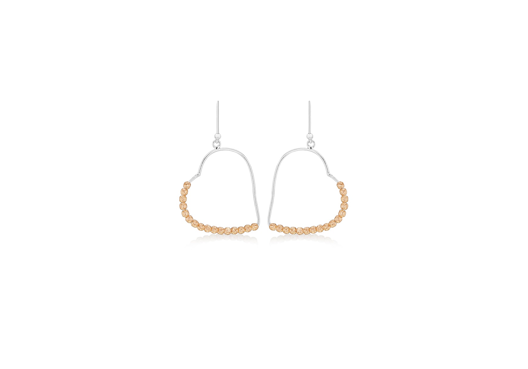 Sterling Silver 2-Tone 30mm x 41.5mm Heart Wire and Diamond Cut Balls Drop Earrings