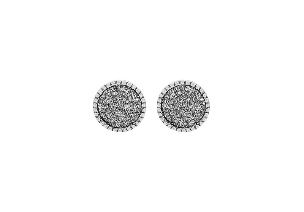 Sterling Silver Rhodium Plated 7mm Stardust Circle Stud Earrings