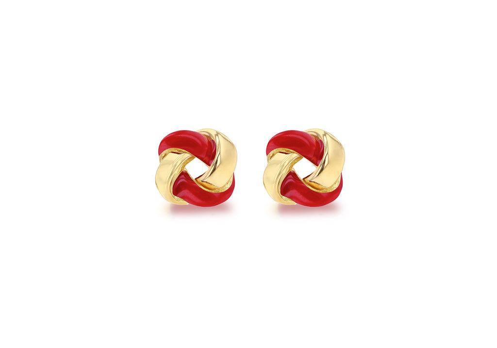 Yellow Gold Plated Sterling Silver Glazed Enamel Knot Stud Earrings