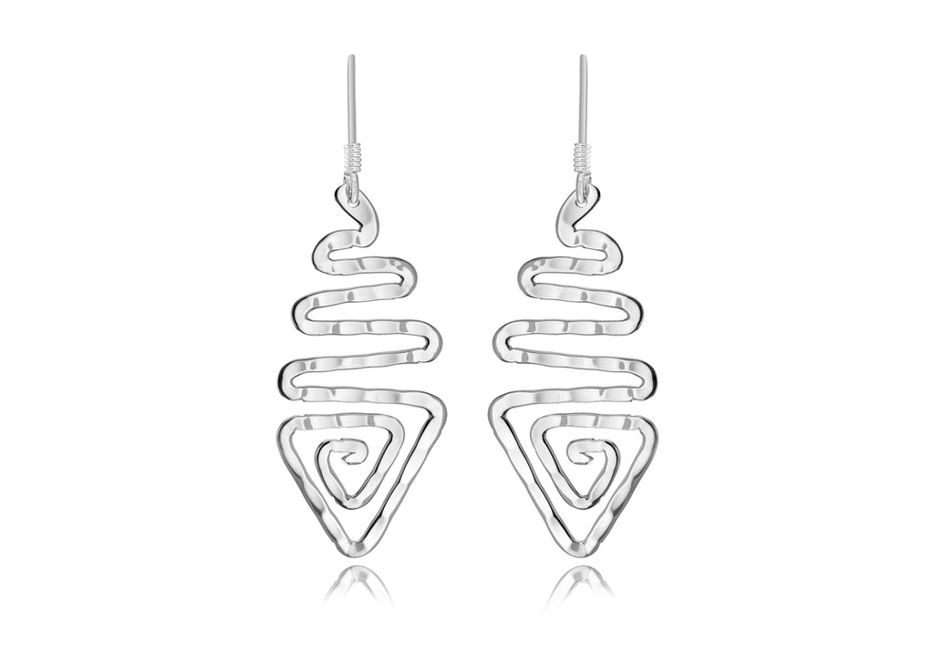 Sterling Silver Tri-Wave Triangle Drop Earrings 