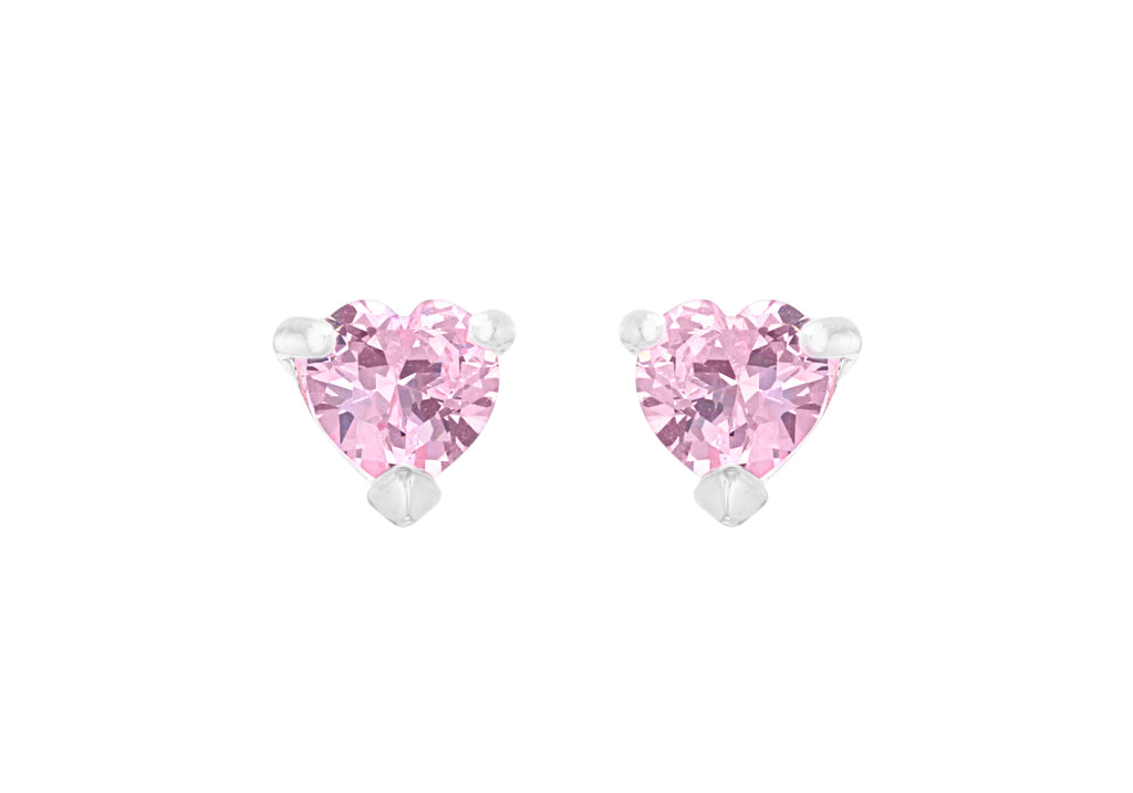 Sterling Silver 5mm Pink Zirconia  Heart Stud Earrings