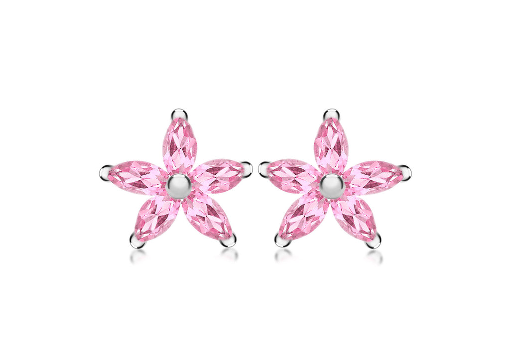 SILVER PINK FLOWER STUD EARR9