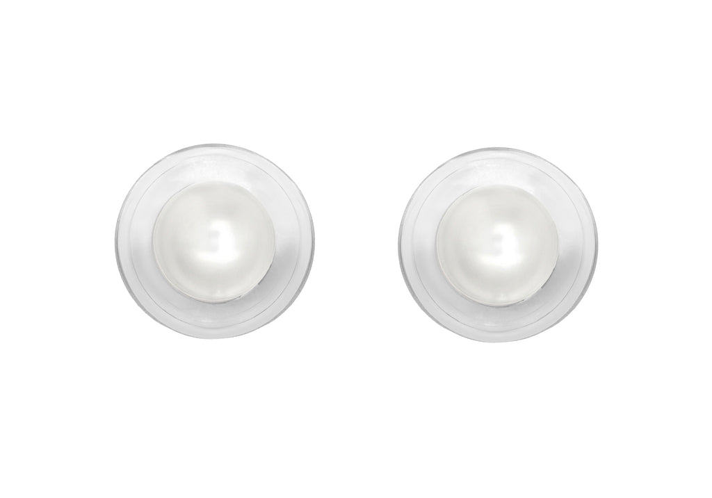 Sterling Silver Round White Mother of Pearl 10mm Stud Earrings