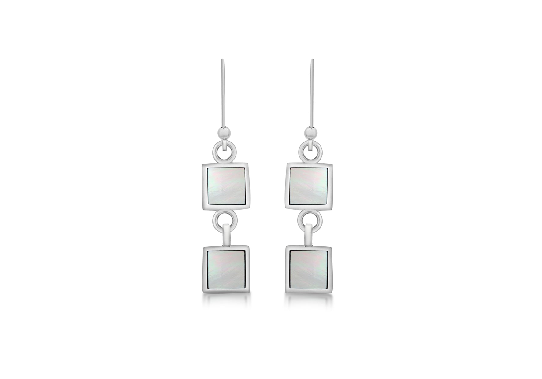 Sterling Silver White Mother of Pearl Double-Square Drop Earrings