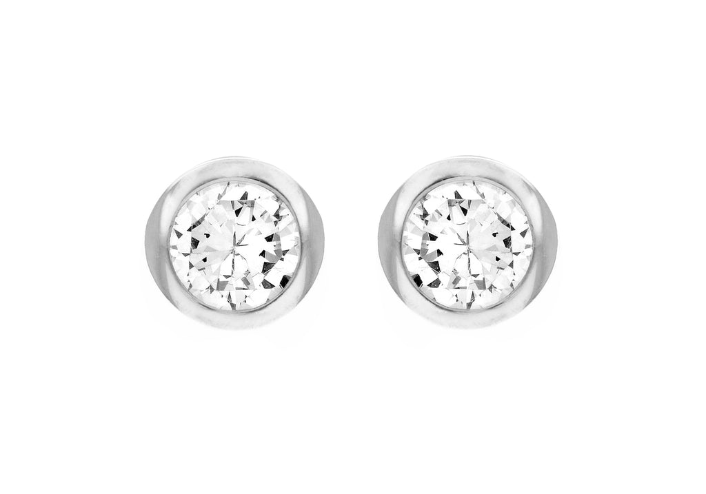Sterling Silver Round Zirconia  6.8mm Stud Earrings