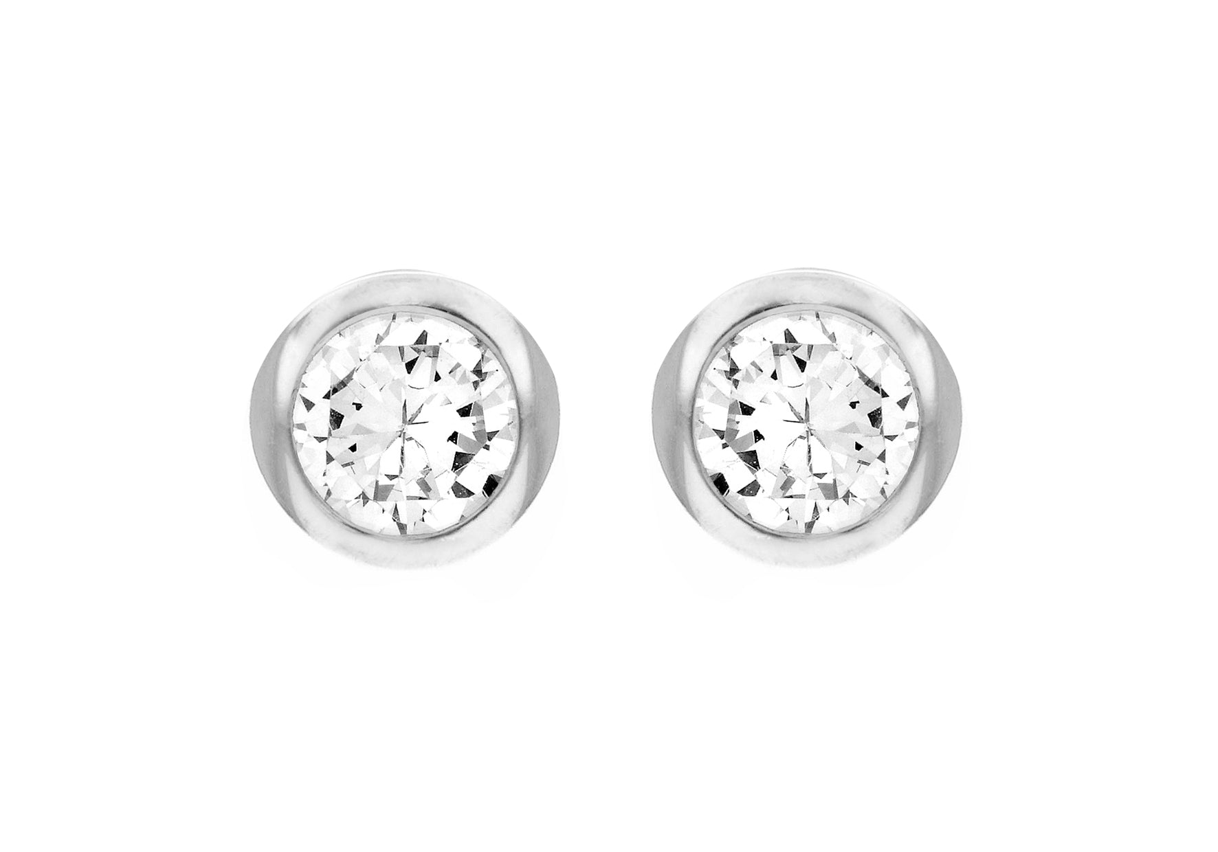 Sterling Silver Round Zirconia  6.8mm Stud Earrings
