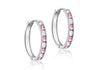 Sterling Silver Pink and White Zirconia  Channel Set Hoop Earrings