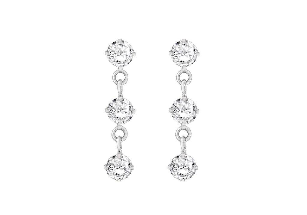 Sterling Silver Triple Round 5mm Zirconia  Drop Earrings