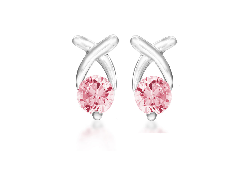 Sterling Silver Pink Zirconia  Kisss Stud Earrings