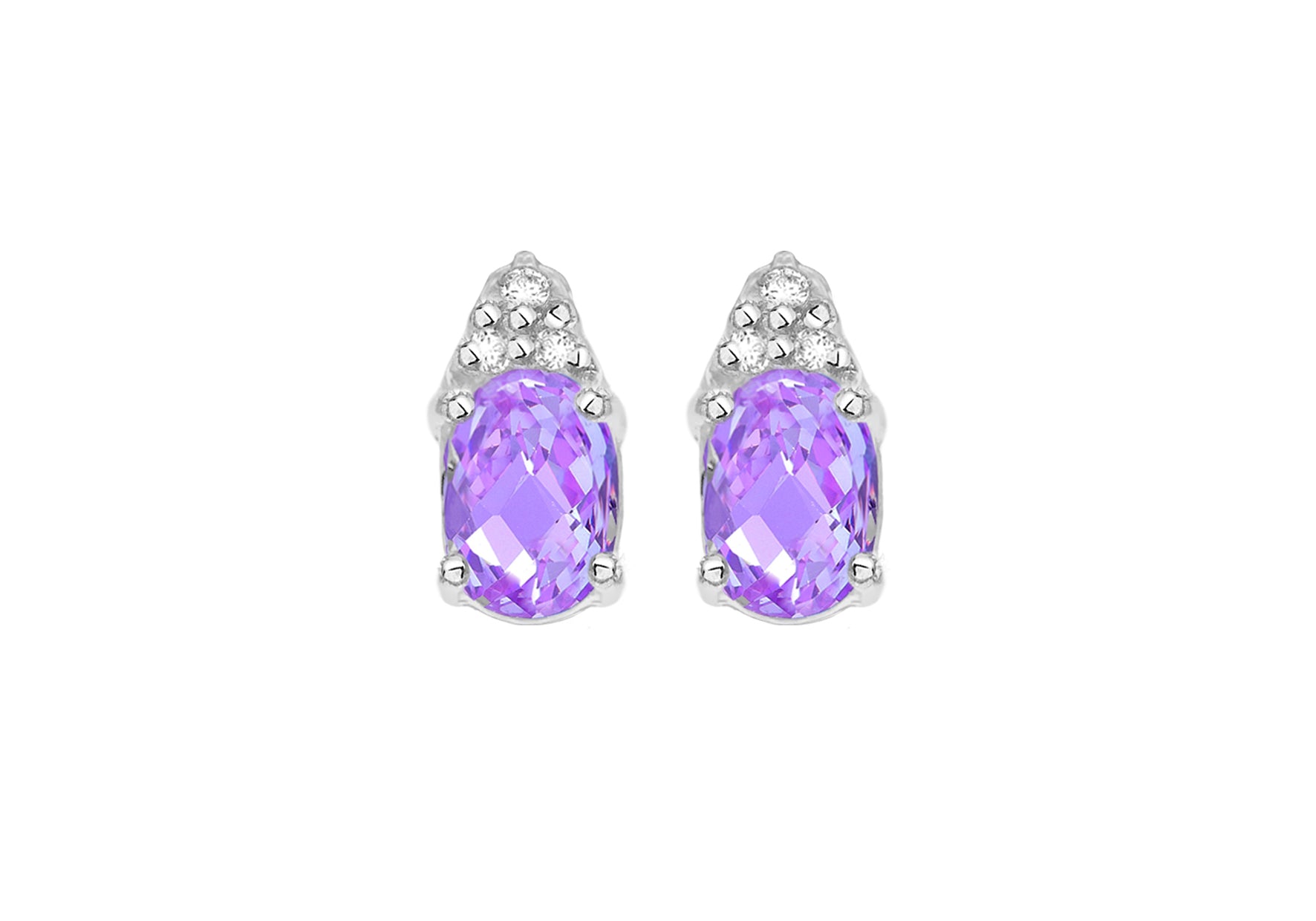 Sterling Silver White and Oval Lavender Zirconia  Stone Set Earrings