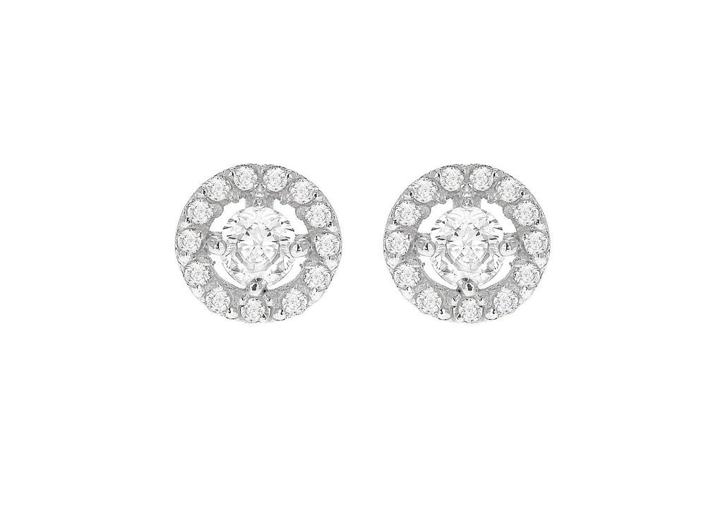Sterling Silver Round Zirconia  8mm Stud Earrings