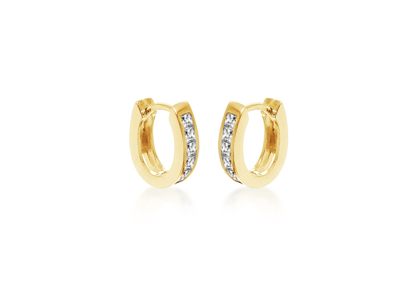 Sterling Silver Yellow Gold Plated Zirconia  Set Lever Bak Hoop Earrings