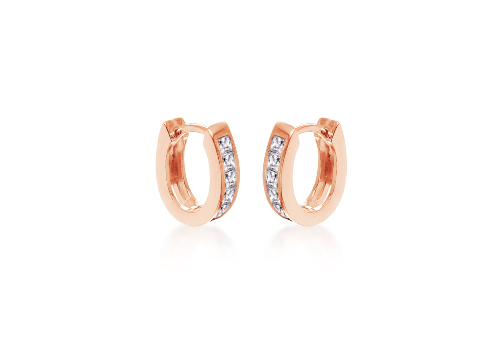 Sterling Silver Rose Gold Plated Zirconia  11mm x 11.9mm Lever Bak Hoop Earrings