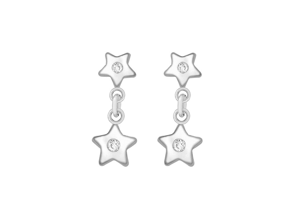 Sterling Silver Zirconia  Double Star Drop Earrings