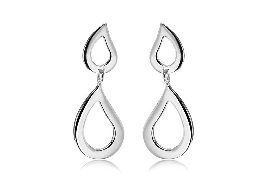 Sterling Silver Double Cutout Teardrop Earrings 