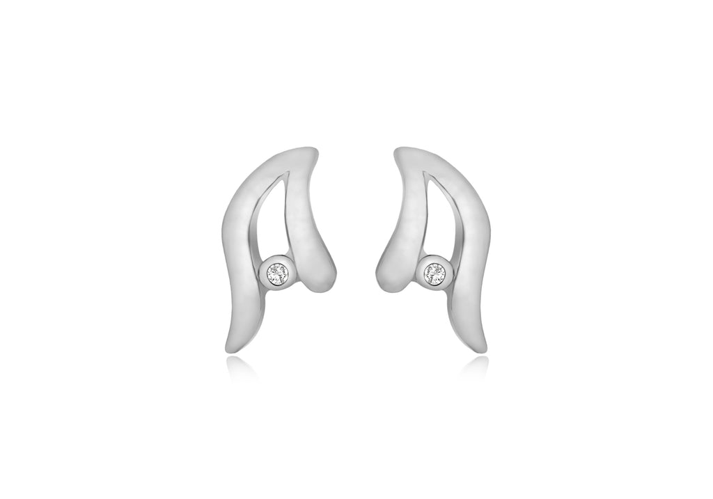 Sterling Silver Rhodium Plated 0.02t Diamond 7.5mm x 14mm Crossover Stud Earrings