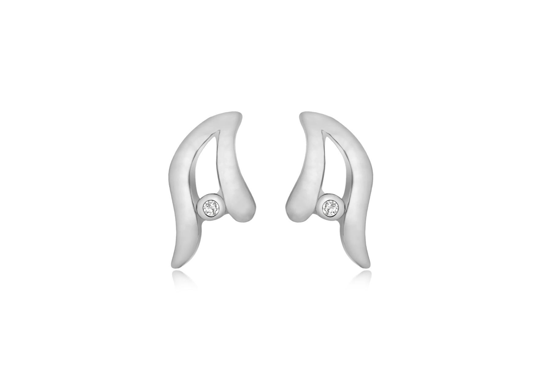 Sterling Silver Rhodium Plated 0.02t Diamond 7.5mm x 14mm Crossover Stud Earrings