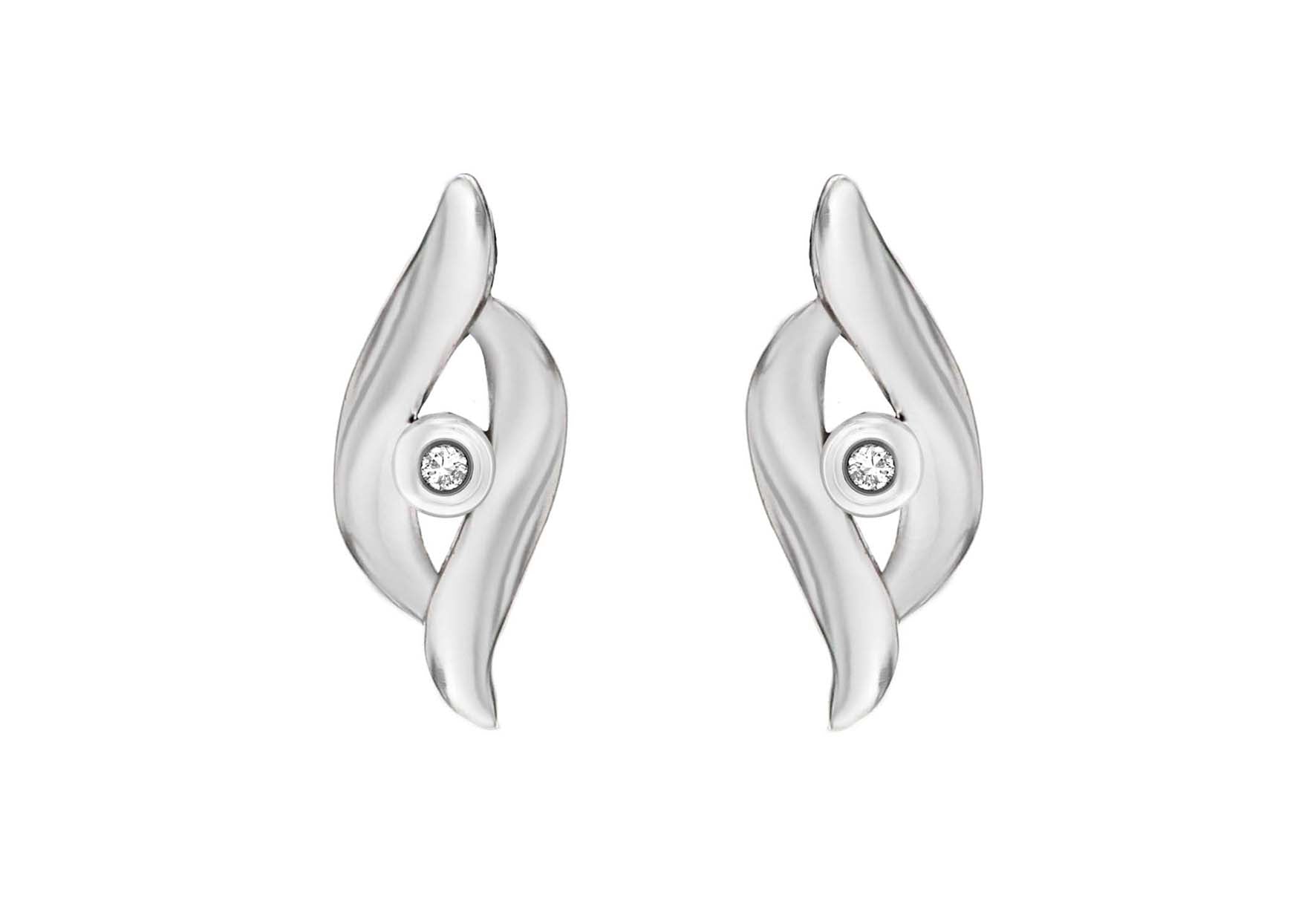 Sterling Silver Rhodium Plated 0.02t Diamond 5mm x 15mm Crossover Stud Earrings