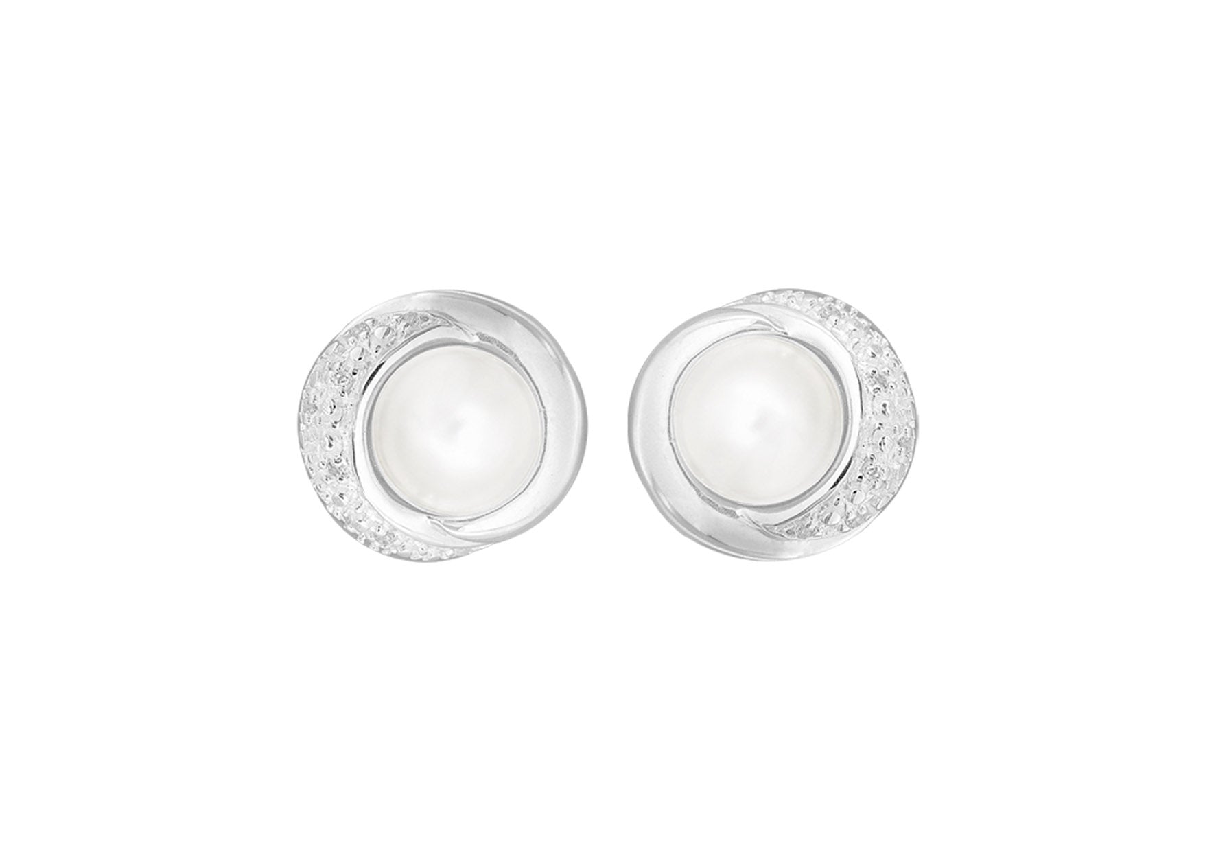 Sterling Silver Pearl and Zirconia  13.6mm x 13mm Stud Earrings