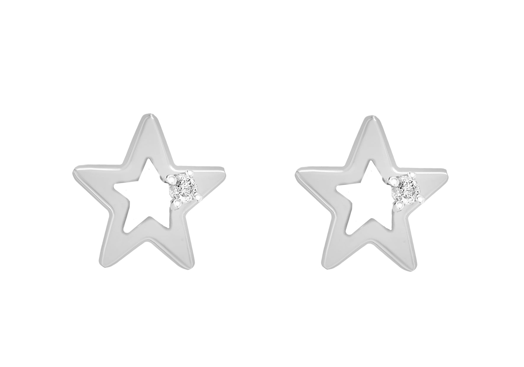 Sterling Silver Zirconia  7mm x 7mm CutoCut-Star Stud Earrings