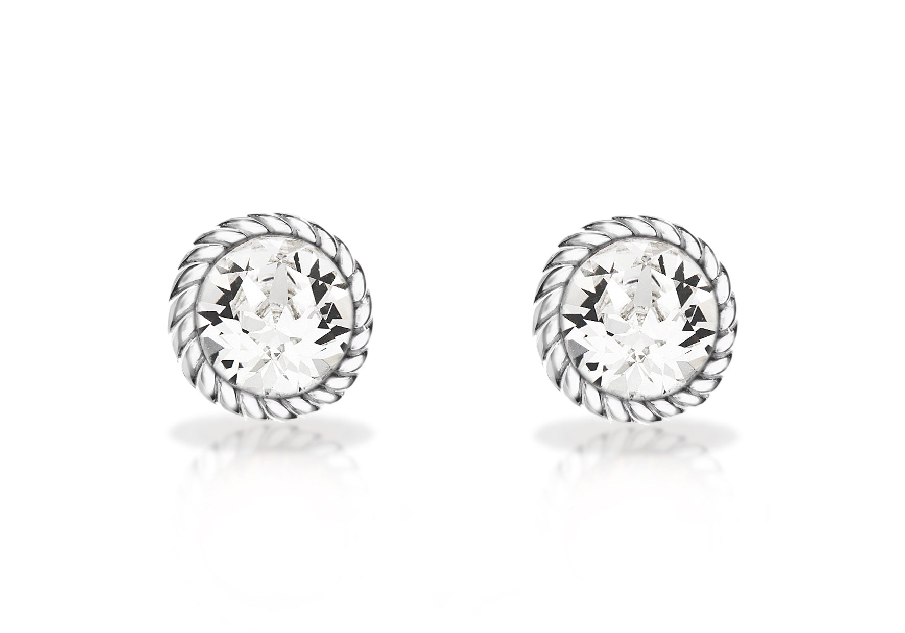 Sterling Silver White Swarovski Crystal April Birthstone Stud Earrings
