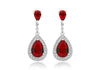 Sterling Silver Red and White Zirconia  Teardrop Earrings