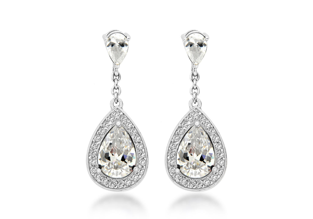 Sterling Silver Zirconia  11mm x 29mm Teardrop Earrings