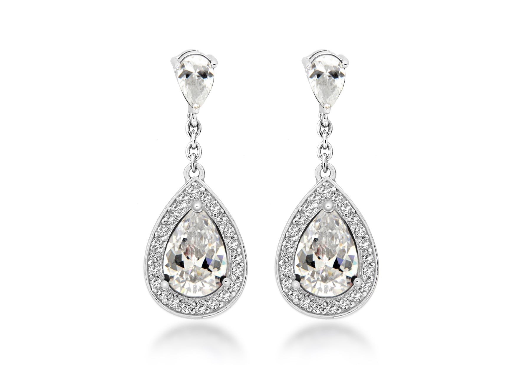 Sterling Silver Zirconia  11mm x 29mm Teardrop Earrings