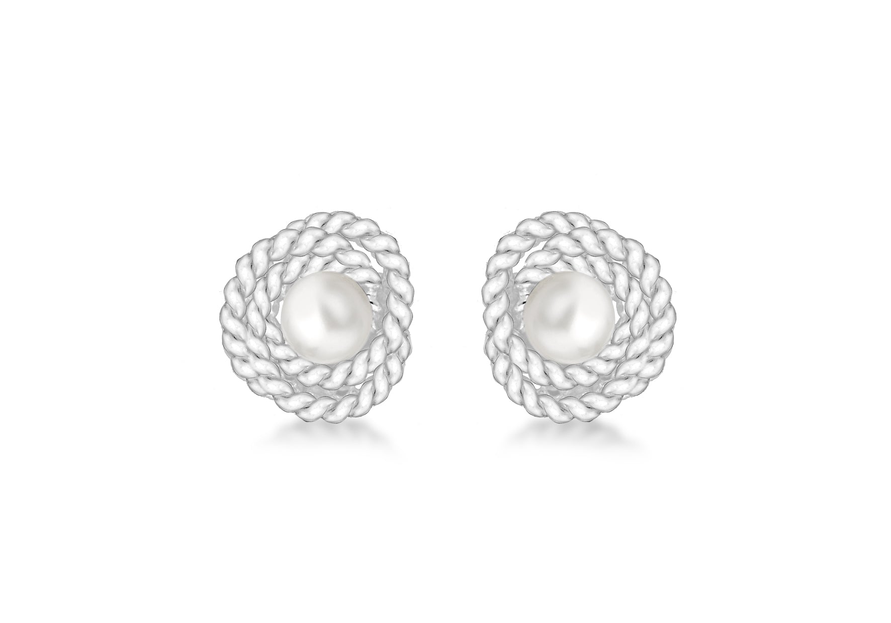Sterling Silver Freshwater CCultured Pearl Textured Knot Stud Earrings
