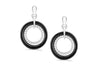 Sterling Silver Rhodium Plated Pave Set Zirconia and Black Ring Earrings