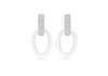 Sterling Silver Rhodium Plated Oval White Ceramic Zirconia  Drop Earrings