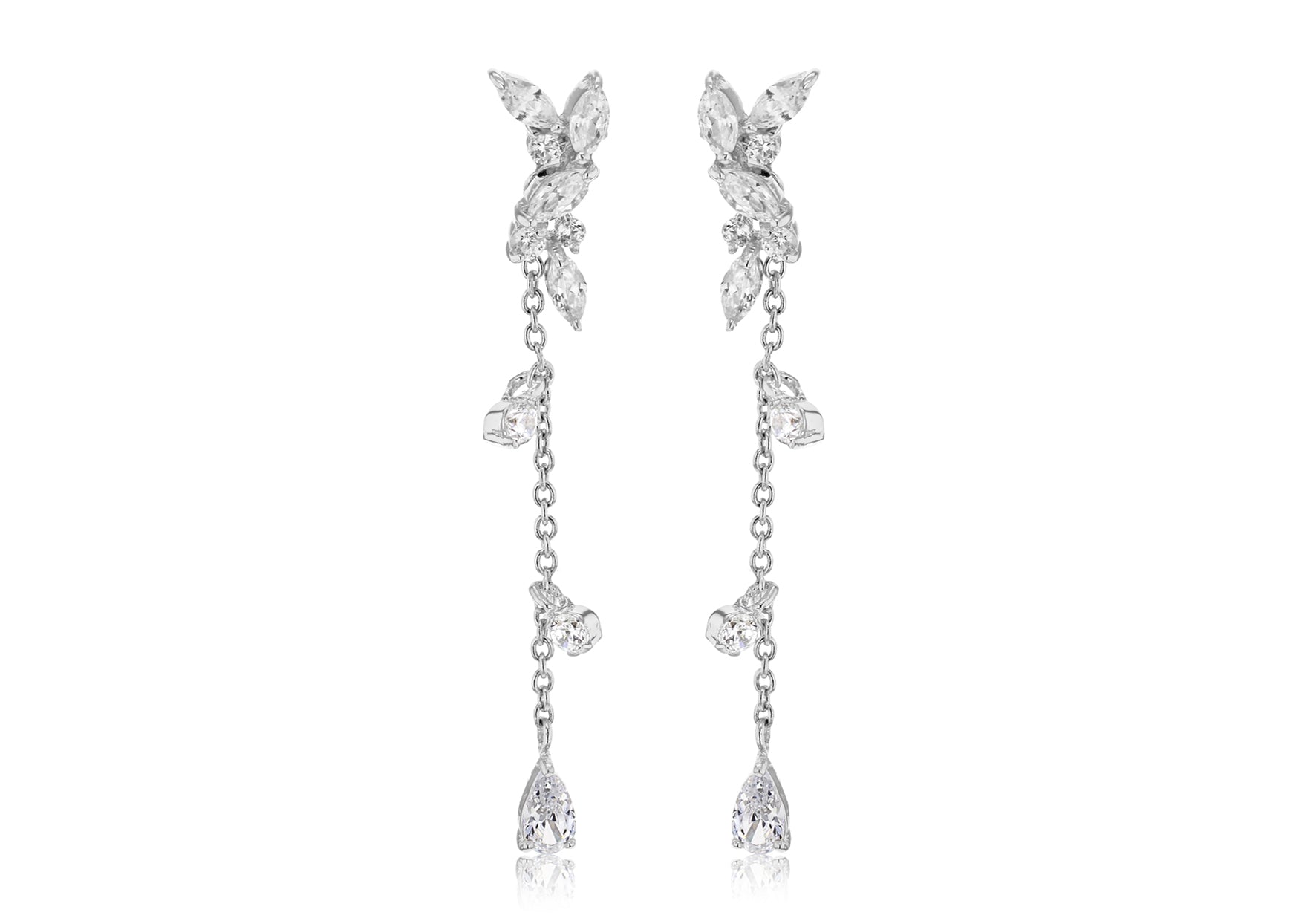 Sterling Silver Rhodium Plated White Zirconia Jacket Earrings