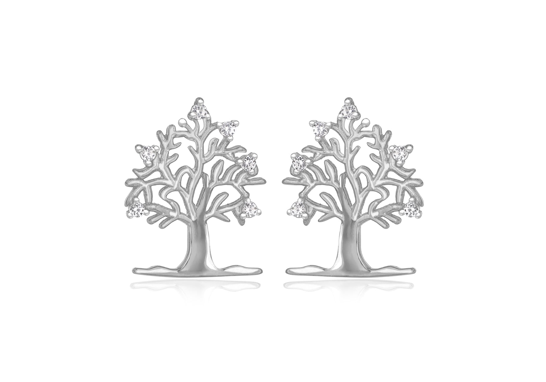 Sterling Silver Rhodium Plated Zirconia  'Tree of Life' Earrings