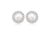 Sterling Silver Rhodium Plated Zirconia & Fresh Water Pearl Stud Earrings