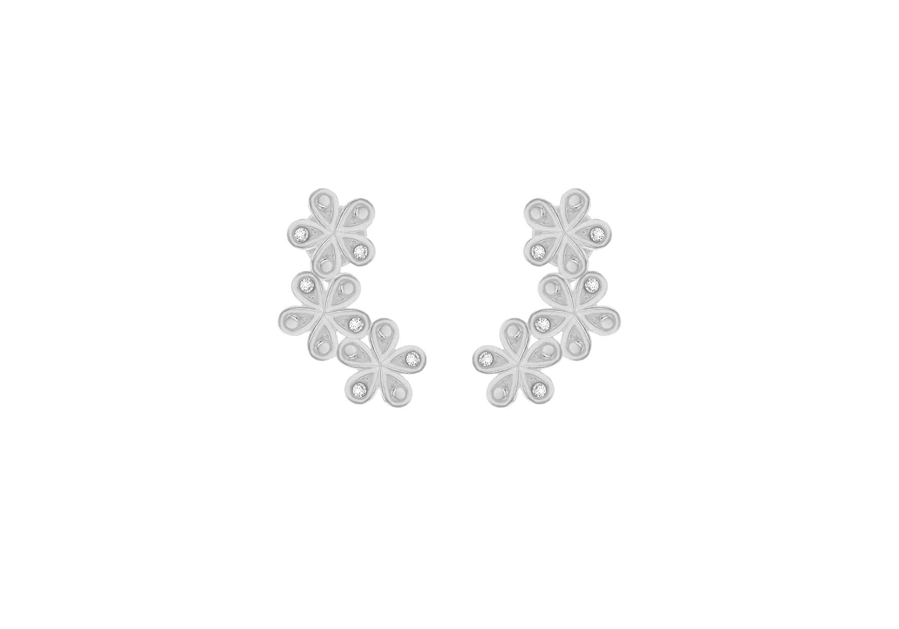 Sterling Silver Crystal Three-Flower Crawler Earrings