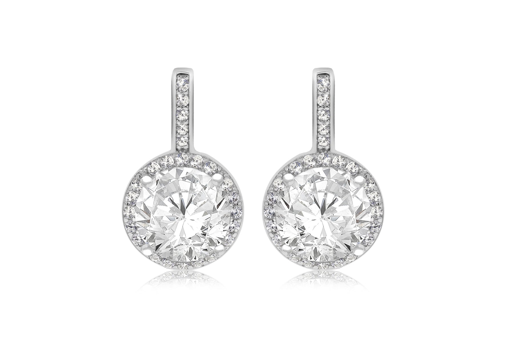 Sterling Silver Rhodium Plated Zirconia  9.3mm x 15.6mm Drop Earrings