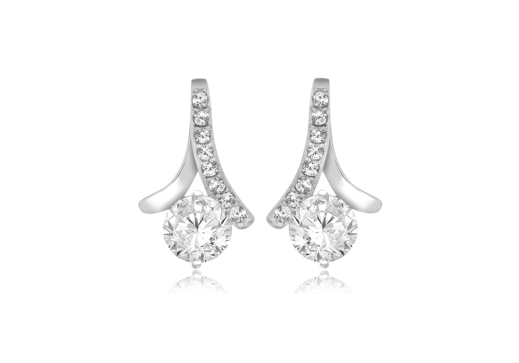Sterling Silver Rhodium Plated Zirconia  Stone Set Earrings