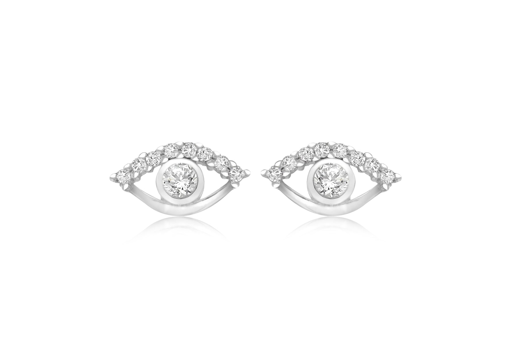 Sterling Silver Rhodium Plated Zirconia  Eye Stud Earrings
