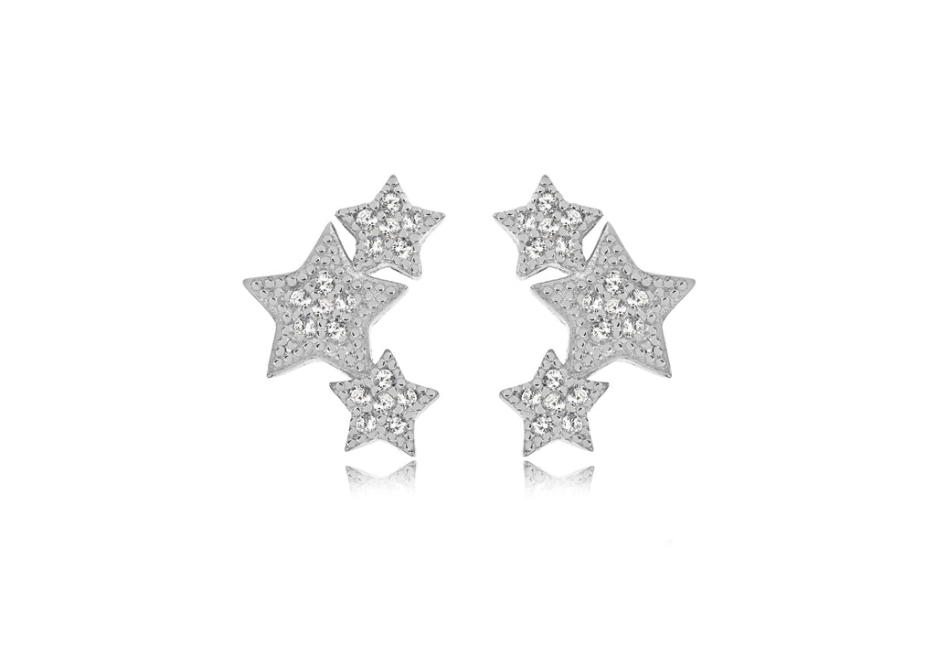 Sterling Silver Rhodium Plated Zirconia  9.5mm x 13.3mm Star Earrings