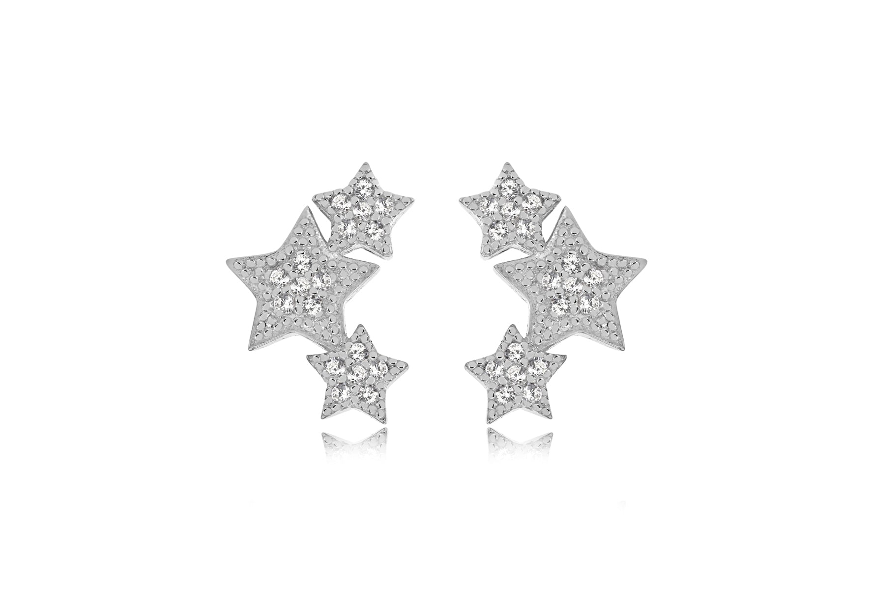 Sterling Silver Rhodium Plated Zirconia  9.5mm x 13.3mm Star Earrings