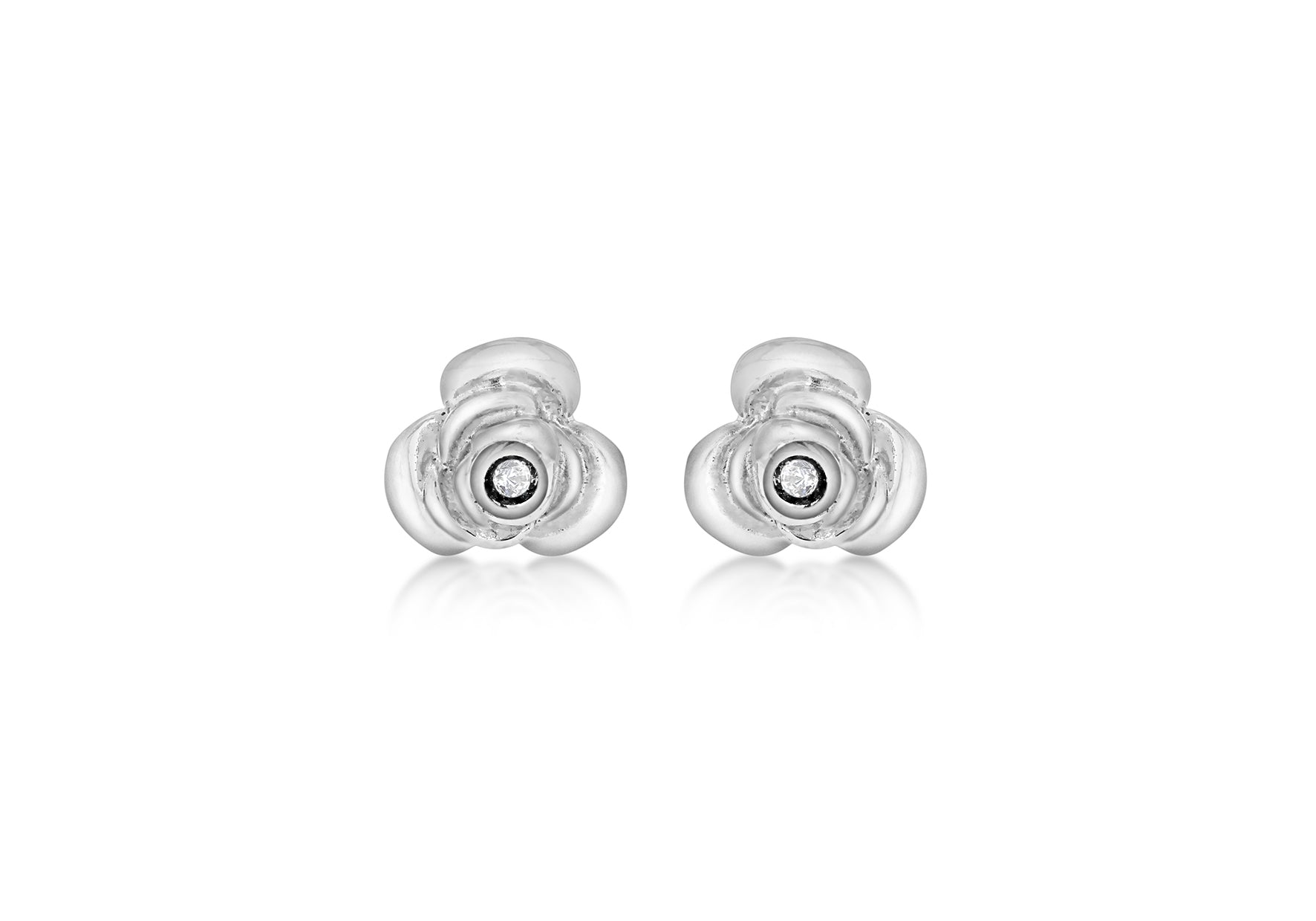 Sterling Silver Rhodium Plated 0.02t Diamond Rose Stud Earrings